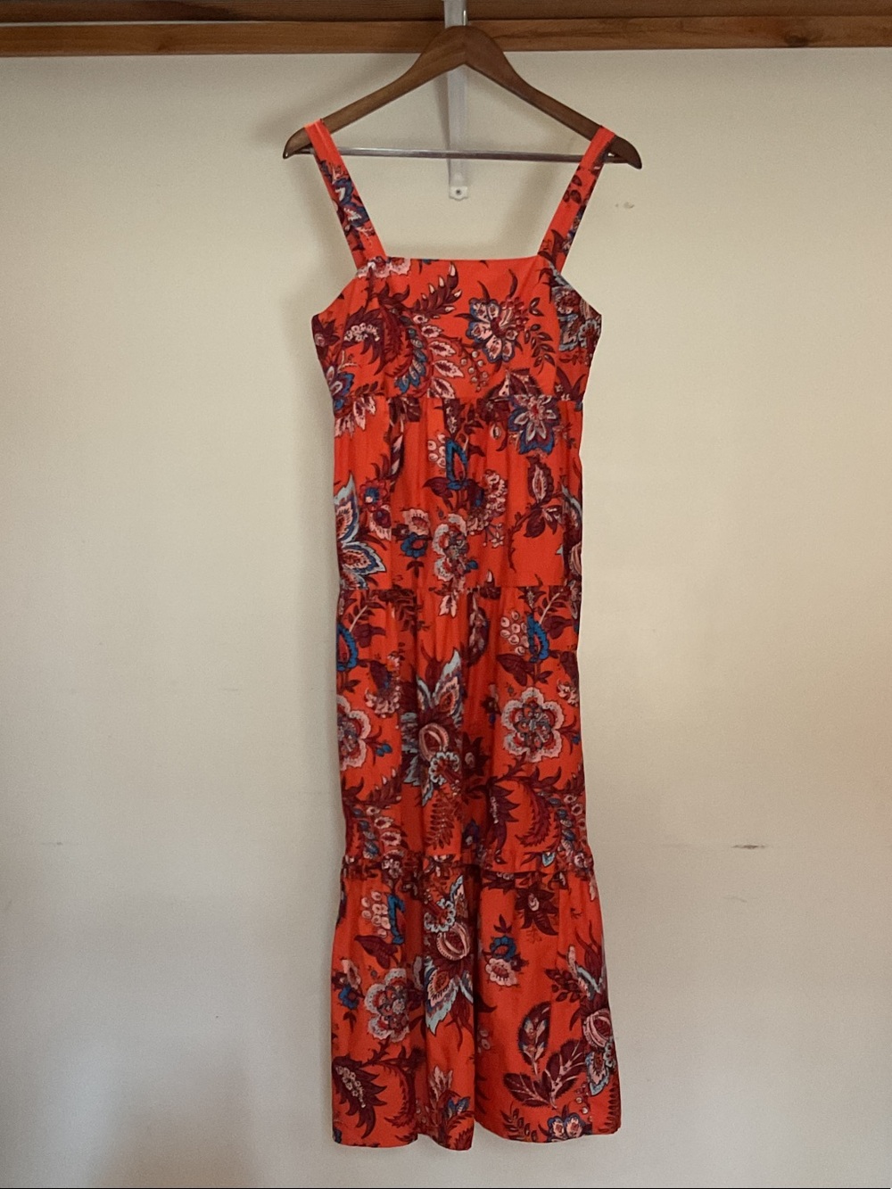 RHODE Red Floral Maxi Dress with Spaghetti Straps